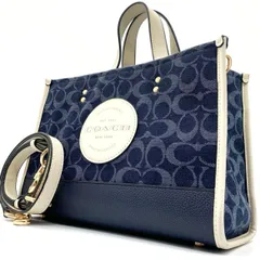 未使用級<!-利用不可文字-!>COACH コーチ ショルダーバック トートバック ハンドバック デンプシー 2way 肩掛け 斜め掛け クロスボディ ロゴチャーム付き ジャカード ウィズ パッチ デニム マルチ シグネチャー マグネット開閉