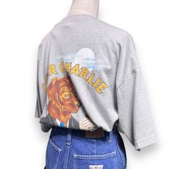 【アニマルプリント】 犬　タバコ　ポケットTシャツ　グレー　チャーリー