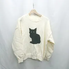 ◇ ⊇ ノーブランド 黒猫 長袖 ニット サイズ表記なし ホワイト系 レディース E  【1502030025019】