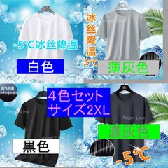 6250053アイスシルク冷感マイナス５度通気Tシャツ4色セットサイズ2XLサラサラ感覚フィット空調服にお勧め