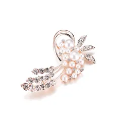 ブローチ コサージュ スカーフリング 花 ラインストーン付き 合金 パール パーティー  デート バースデーギフト  記念日  デイリーウェア ファッションアクセサリー（ゴールド）