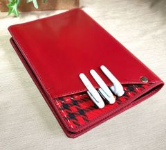 B5大学ノートサイズ【Cover pocke付きカバー】２冊用■合皮/チェック■ワイン