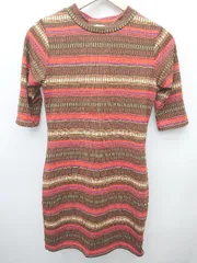 ◇ SLY スライ 総柄 五分袖 ミニ ワンピース サイズF ブラウン レッド マルチ レディース P  【1406110000357】