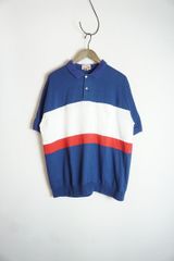 70S 80S THE FOX COLLECTION ザ フォックス コレクション 半袖 ポケット ポロ シャツ ビンテージ 青白 サイズXL 918O★4