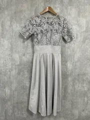 LAGUNAMOON ラグナムーン 半袖 花柄 シアー フレア ロング オーバーレース サイドギャザードレス 結婚式二次会 ドレス ワンピース sizeS/グレー ■■◎レディース