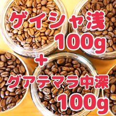 自家焙煎珈琲豆！エチオピア ゲイシャ浅煎100gとグアテマラ カフェピューマ中深煎り100gをお包みします！華やかゲイシャとコクうま♩まろやかなグアテマラ、お楽しみください！