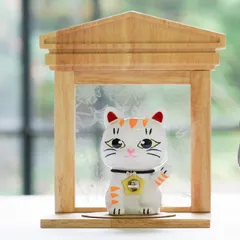 メモリアルペットハウス (ペットのお仏壇)【茶】基本型セット(【猫白】フェリックス ガーディアンズ（遺骨カプセル付の猫の置物）)