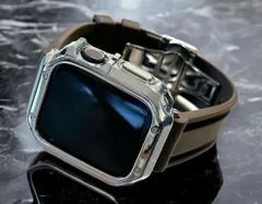 シルバー&ブラウン　アップルウォッチ ラバーベルト カバー　ケース メンズ レディース 38mm 40mm 41mm 42mm 44mm 45mm　メンズ レディース Apple Watch スポーツバンド