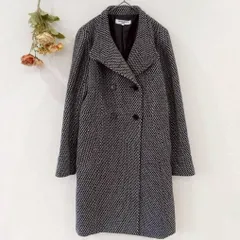 ★ナチュラルビューティベーシック★ロングコート【M】総柄 毛 後スリット グレー