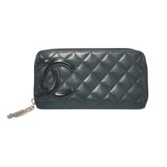 【真贋判定済】CHANEL シャネル カンボン長財布  ブラック×S金具 ウォレット B0407WLAKT