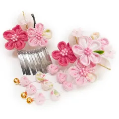 七五三 髪飾り 三歳 七歳 2個 セット パッチン留め かんざし 簪 つまみ細工 ちりめん 縮緬 びらびら お正月 お雛祭り 十三参り 浴衣 女児 女の子 子供 卒園 花 舞妓 W48 髪飾り No.361 ピンク a729
