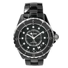 シャネル 腕時計 メンズ J12 ダイヤモンド 黒文字盤 AT CHANEL H1626 自動巻き セラミック    ブラック 黒【中古品】