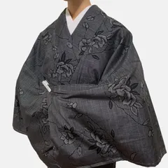 R-1409　紬　着物　袷　絹　裄65センチ　身丈（背）151センチ　レディース　しつけ糸付き