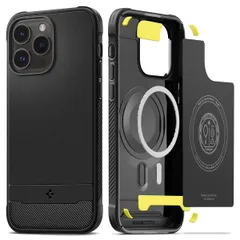 【新着商品】Spigen iPhone14Pro ケース MagSafe対応 マグネット搭載 持ちやすい カーボンデザイン 米軍MIL規格取得 耐衝撃 すり傷防止 ワイヤレス充電対応 ラギッド・アーマー・マグフィット ACS04956 (マット・ブラック)