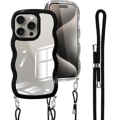 iPhone 15 Pro ケース クリア ショルダー iphone15pro カバー 首掛け 肩がけ 斜めかけ 紐付き ストラップ付き ケース 韓国 可愛い かわいい 透明 薄型 軽量 耐衝撃 シリコン TPU バンパー アイフォン 15プロ スマホケー 0