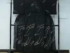 平和屋着物■夏物　付下げ　絽　枝葉文　黒地　逸品　CAAF7031ch