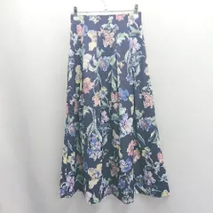 ◇ Θ Andemiu アンデミュウ 花柄 ロング フレアー スカート サイズS ネイビー レディース E  【1504240001623】