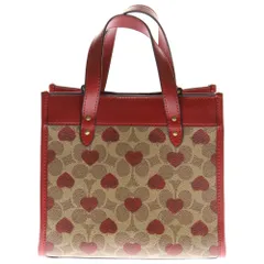 COACH (コーチ) シグネチャーハート柄 2WAY レザーショルダーバッグ ハンドバッグ レディース ブラウン/レッド C8391