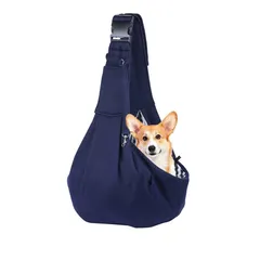 YFFSFDC ペットスリング ペット バッグ 抱っこ紐猫や小型犬 キャリーバッグ 斜めショルダーバッグ お出かけ抱っこ 飛び出し防止用ストラップ付き ポケット付き 通気性 調節可能安全ロープ付き12kgまでの耐久性 (ネイビ) 1