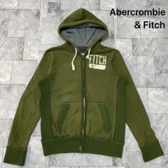 Abercrombie&Fitch アバクロ sweat hoodie スウェット パーカー ジップ 厚手 ダメージ加工 グリーン サイズM 玉FL3895