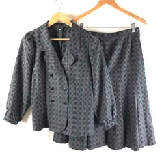 レリアン leilian セットアップ ジャケット 長袖 ボタン スカート 裏地付き チェック柄 グレー系 9サイズ 948514