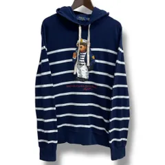 POLO RALPH LAUREN ポロラルフローレン ボーダー柄 ポロベアプリント カノコフーディー パーカー ネイビー ホワイト 紺 白 サイズM メンズ ゴーゴー古着マルイ北千住店 38 No.686Y