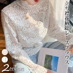 総レースブラウス ブラウス レディース トップス シャツ レース シースルー 透け感 プチハイネック カジュアル 可愛い おしゃれ レディースファッション hual05