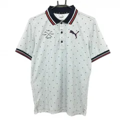 ★特価★【超美品】プーマ 半袖ポロシャツ 白×グレー 総柄 襟・袖口ライン 胸刺しゅう メンズ M ゴルフウェア PUMA
