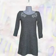 PROPORTION BODY DRESSING　プロポーションボディドレッシング　ワンピース　グレー　レディース　花柄　レース　七分袖　ポケット　ミニ丈　サイズ1