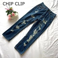 チップクリップ ダメージデニム ストレートパンツ ヴィンテージ クラッシュ加工