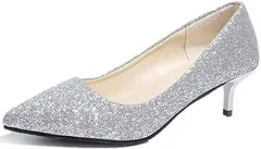 Beaumens(ビューメンス) ラメグリッター パンプス 歩きやすい ローヒール 25.5cm(シルバー,  25.5 cm E)