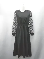 ◇ ⊇ COCOMOMO ココモモ ギンガムチェック柄 長袖 膝下丈 ワンピース サイズF ブラック系 レディース E  【1409240052500】