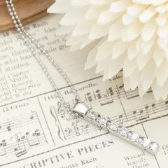 ネックレス レディース ペンダント 6連キュービックジルコニア Iラインデザイン スティック スクエアモチーフ ストーン 40cmボールチェーン アジャスターなし 光を通す裏抜き台座 シンプル 定番 レディース メール便 送料無料 秋冬 大人気