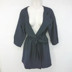 ◇ ◎ BLACK BY MOUSSY シンプル ノーカラー 長袖 ラップ巻きコート サイズ1 ネイビー レディース P  【1306100001763】