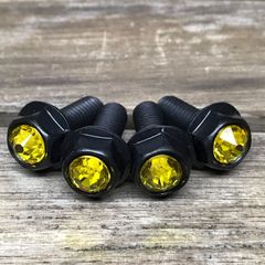黒ステンレス＆黄クリスタルガラス 高耐久性 スワロフスキー ナンバーボルト 4本