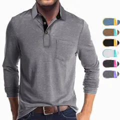 メンズポロシャツ 長袖  シャツ 無地 ゴルフシャツ 長袖ポロシャツ ポロ トップス 胸ポケット付き 通勤 通学 おしゃれ 春秋jipin03