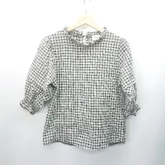 ◇ emi+ エミプラス ギンガムチェック 五分袖 ブラウス サイズM ブラック系 レディース E  【1407020013147】