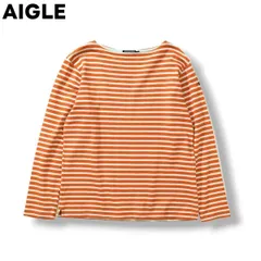 【定番】 エーグル AIGLE 長袖 ボーダー バスクシャツ Tシャツ カットソー M オレンジ メンズ レディース ユニセックス