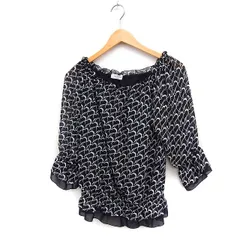 オフオン ofuon ハート柄 ブラウス 七分袖 オフショルダー シフォン 38 ブラック 黒 /FT28