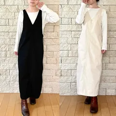 Miane ミアネ Vネック・ペンシルジャンパースカート　デニム　ブラック　エクリュ