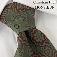 《美品》Christian Dior MONSIEUR (クリスチャン ディオール ムッシュ) ネクタイ 総柄 メダリオン 花 幾何学模様 深緑 赤 紺