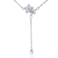 2連フラワー CZダイヤモンドネックレス レディースアクセサリー シルバー925 ペンダント キュービックジルコニア ジュエリー  プラチナ仕上