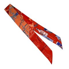 【HERMES】エルメス カレーシュ ハミとボトル スカーフ シルク レディース ツイリー レッド  オレンジ