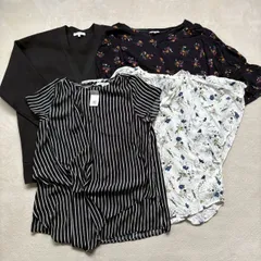 【まとめ売り】【4点セット】GLOBAL WORK グローバルワーク レディース Mサイズ 七分袖 半袖 ドルマンスリーブ シャツ ブラウス ストライプ 花柄 チュニック Vネック カーディガン ガーリー フェミニン マニッシュ