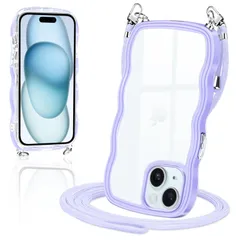 【人気商品】iPhone15 ケース クリア ショルダー カバー いPhone 15 スマホケース 創意 個性 肩掛け 首掛け 斜めかけケース 可愛い かわいい 韓国 透明 TPU 薄型 耐衝撃 アイフォン15(パープル)