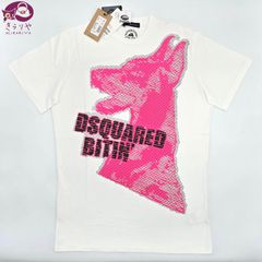 DSQUARED2 ディースクエアード 半袖 Tシャツ カットソー M サイズ ドーベルマン ホワイト/ピンク系/ブラックカラー 綿/コットン タグ付き 未着用品 男女兼用