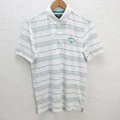 s■日本製■キャロウェイ/callaway ボーダー柄 ストレッチポロシャツ/ゴルフ【M】白/MENS/6【中古】
