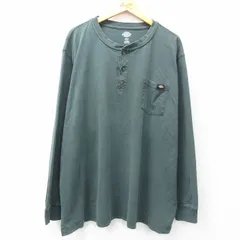 XL/古着 ディッキーズ Dickies 長袖 Tシャツ メンズ 胸ポケット付き 大きいサイズ ロング丈 コットン ヘンリーネック 緑 グリーン 25apr26 