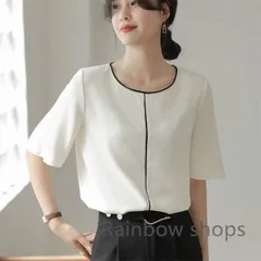 【新品未使用】Tシャツ レディース 半袖 カットソー クルーネック シフォン トップス ショート丈 ブラウス 通勤 オフィスカジュアル OL フォーマル エレガント ベーシック 大人 可愛い おしゃれ シンプル ゆったり 夏fblcp3