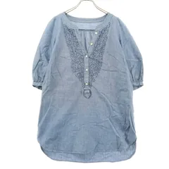 美品 green label relaxing グリーンレーベルリラクシング 日本製 5分袖 カットソー F ブルー レディース 古着